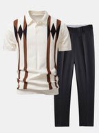 Set – geometrický jacquard polo a slim fit kalhoty