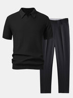 Set – pletené jacquard polo a slim tapered kalhoty