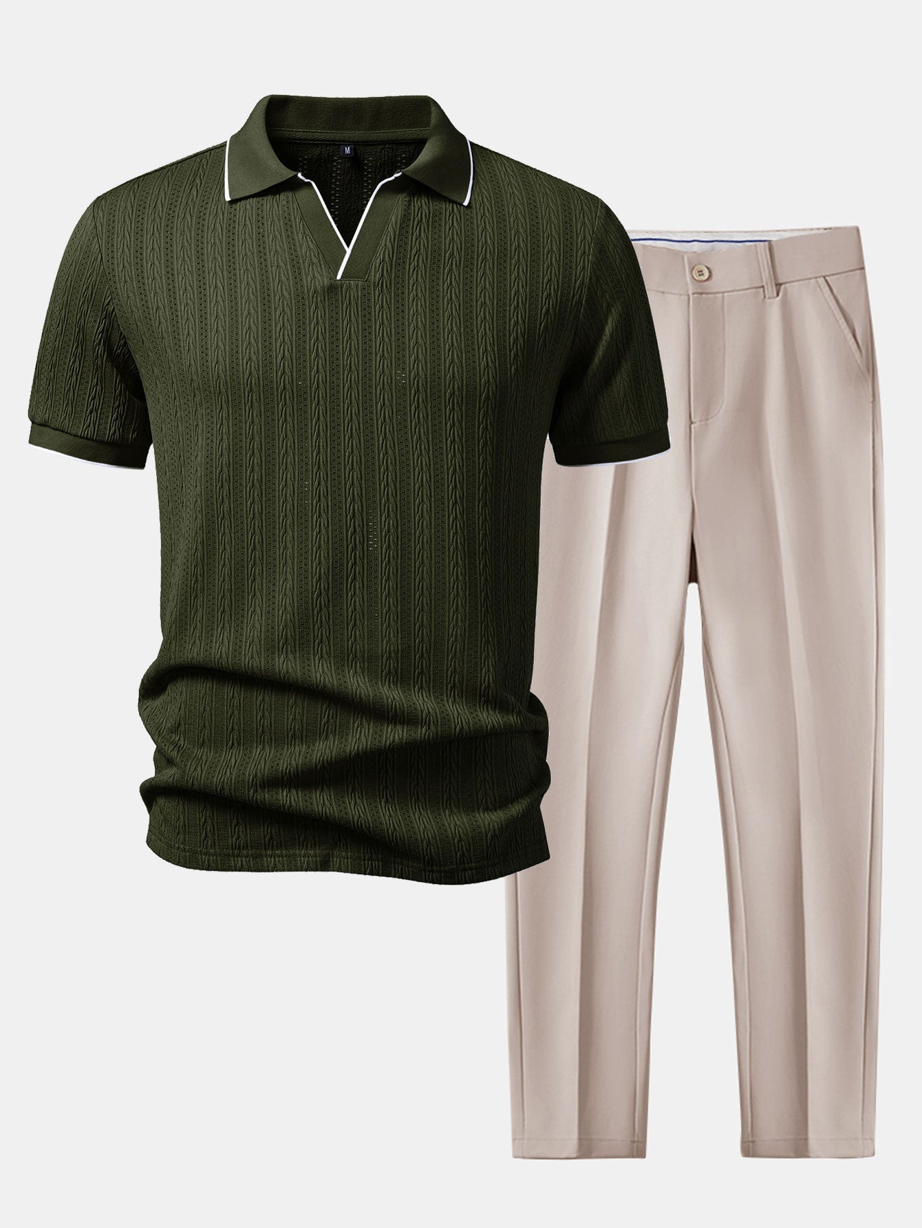 Set – elegantní geometrický jacquard polo a slim kalhoty