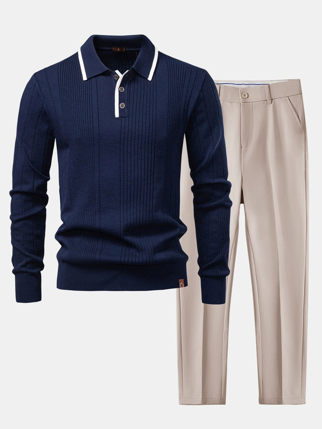 Set – jacquard polo pletené tričko a slim přiléhavé kalhoty