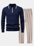 Set – jacquard polo pletené tričko a slim přiléhavé kalhoty
