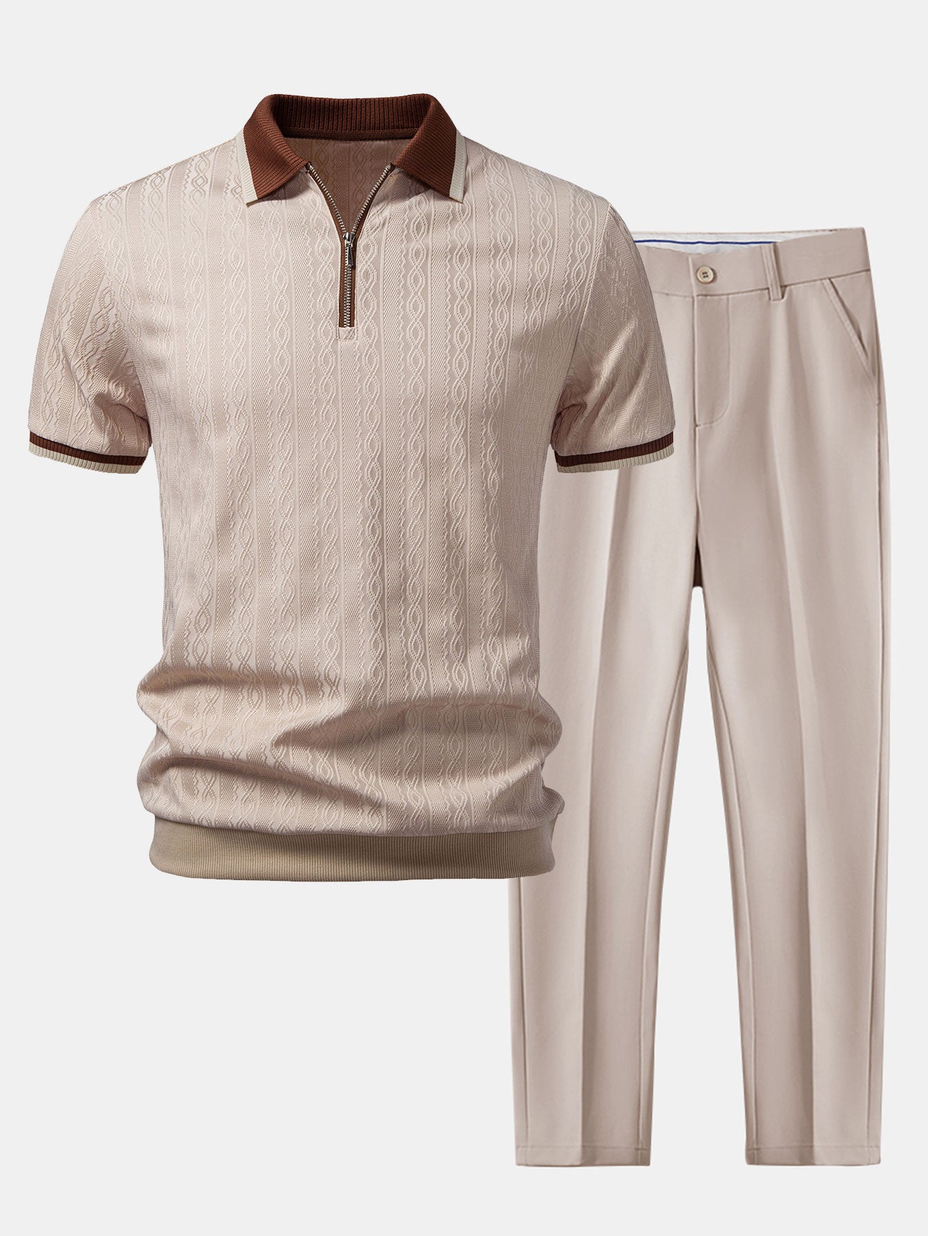 Set – polo pletené tričko na zip a slim kalhoty