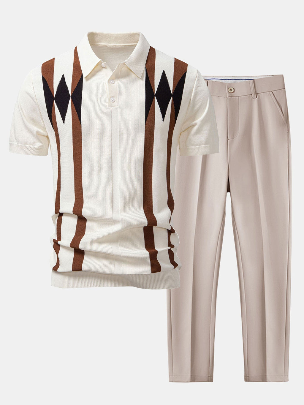 Set – geometrický jacquard polo a slim fit kalhoty