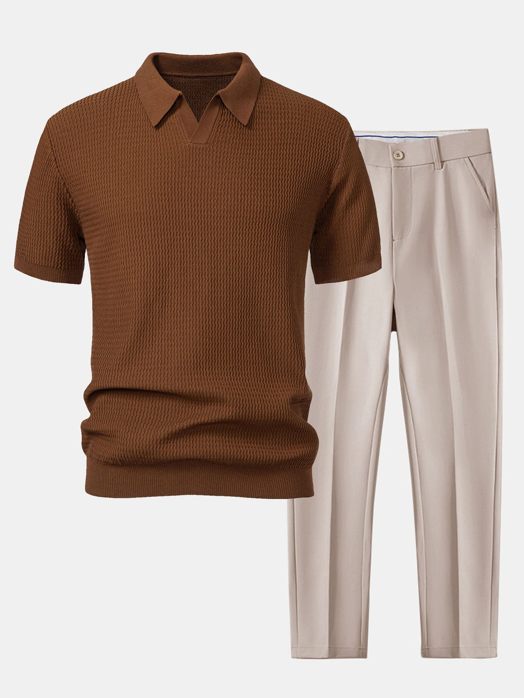 Set – pletené jacquard polo a slim tapered kalhoty