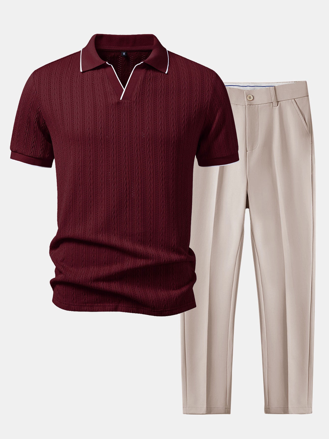 Set – elegantní geometrický jacquard polo a slim kalhoty