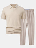 Set – pletené jacquard polo a slim tapered kalhoty