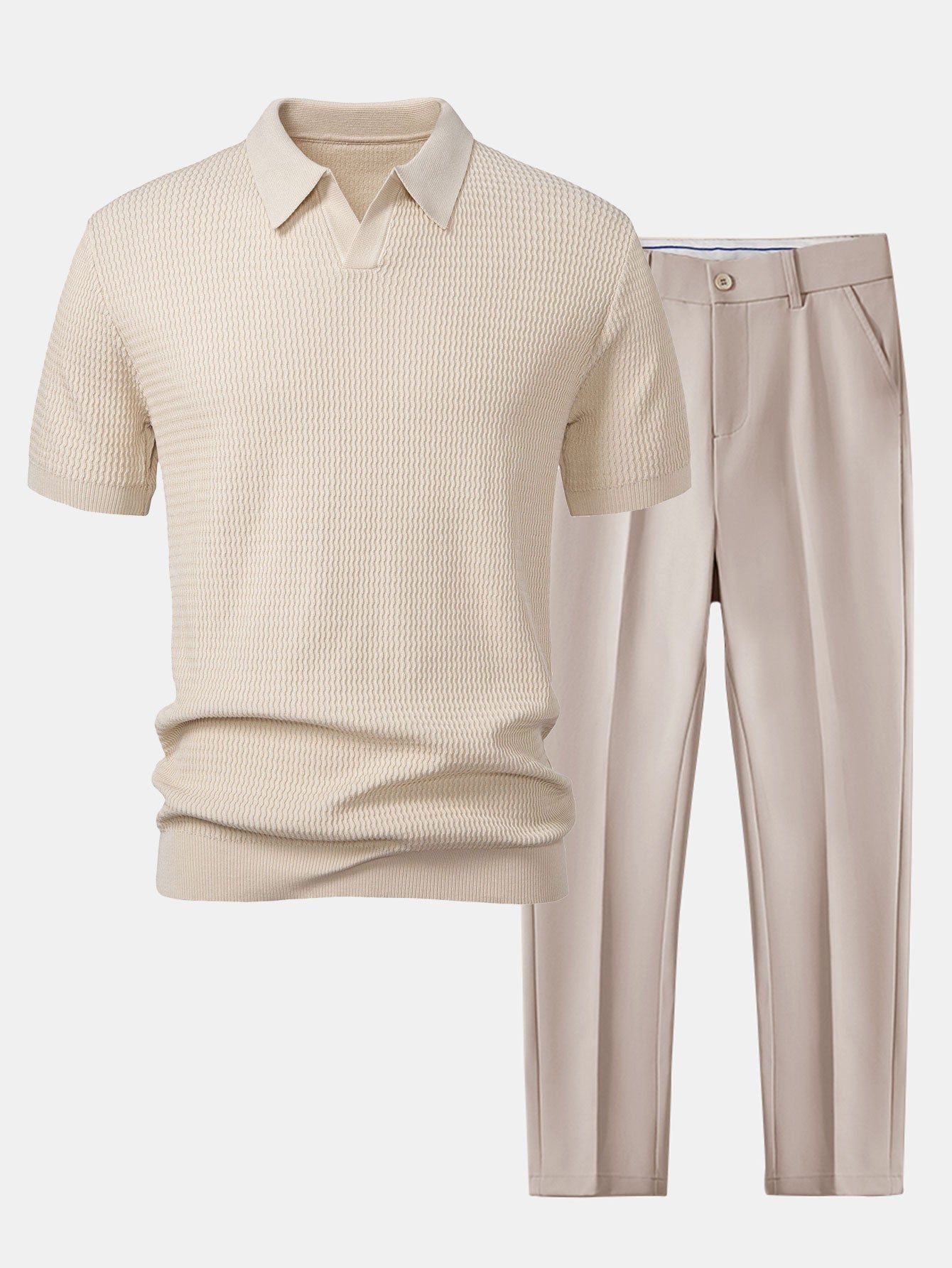 Set – pletené jacquard polo a slim tapered kalhoty