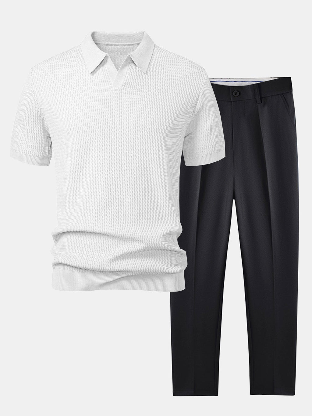 Set – pletené jacquard polo a slim tapered kalhoty