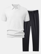 Set – pletené jacquard polo a slim tapered kalhoty