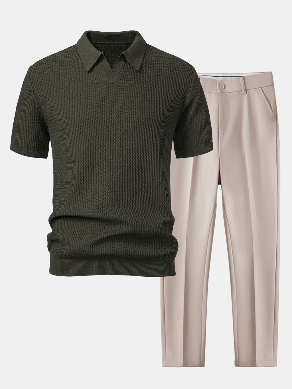 Set – pletené jacquard polo a slim tapered kalhoty