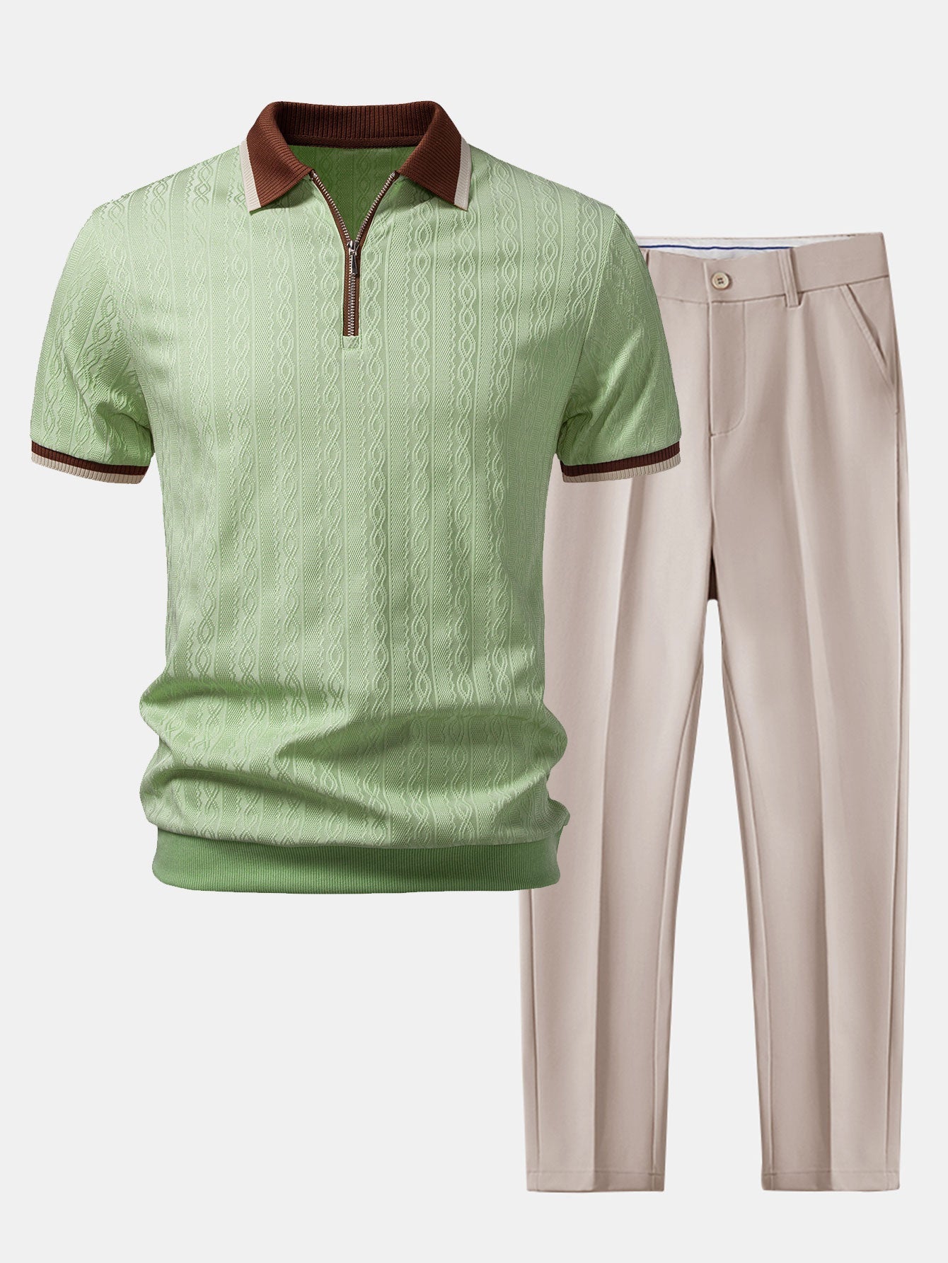 Set – polo pletené tričko na zip a slim kalhoty