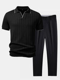 Set – elegantní geometrický jacquard polo a slim kalhoty