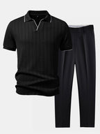 Set – elegantní geometrický jacquard polo a slim kalhoty