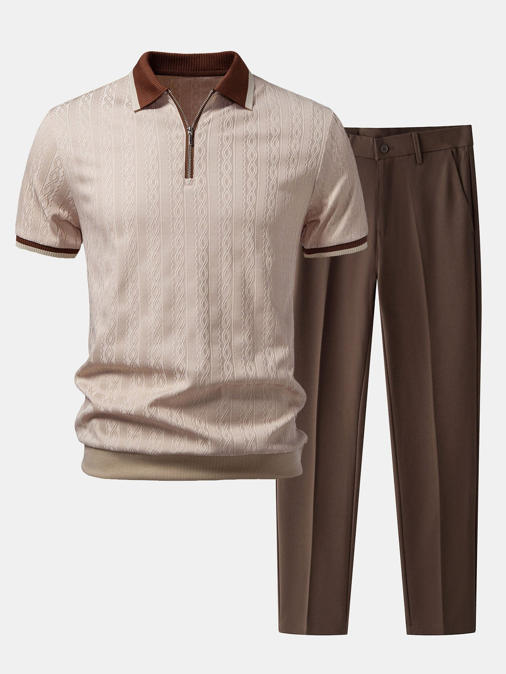 Set – polo pletené tričko na zip a slim kalhoty
