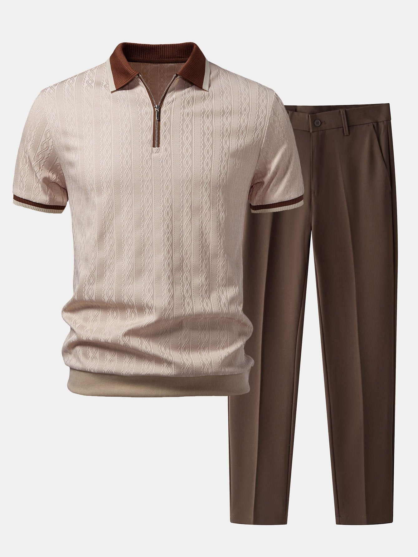 Set – polo pletené tričko na zip a slim kalhoty
