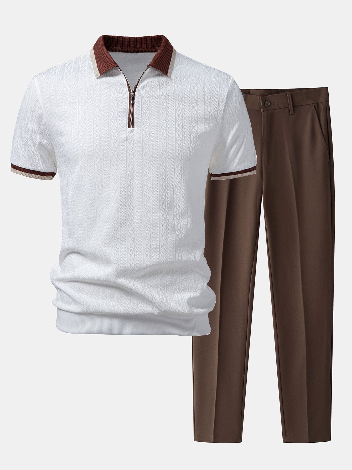 Set – polo pletené tričko na zip a slim kalhoty