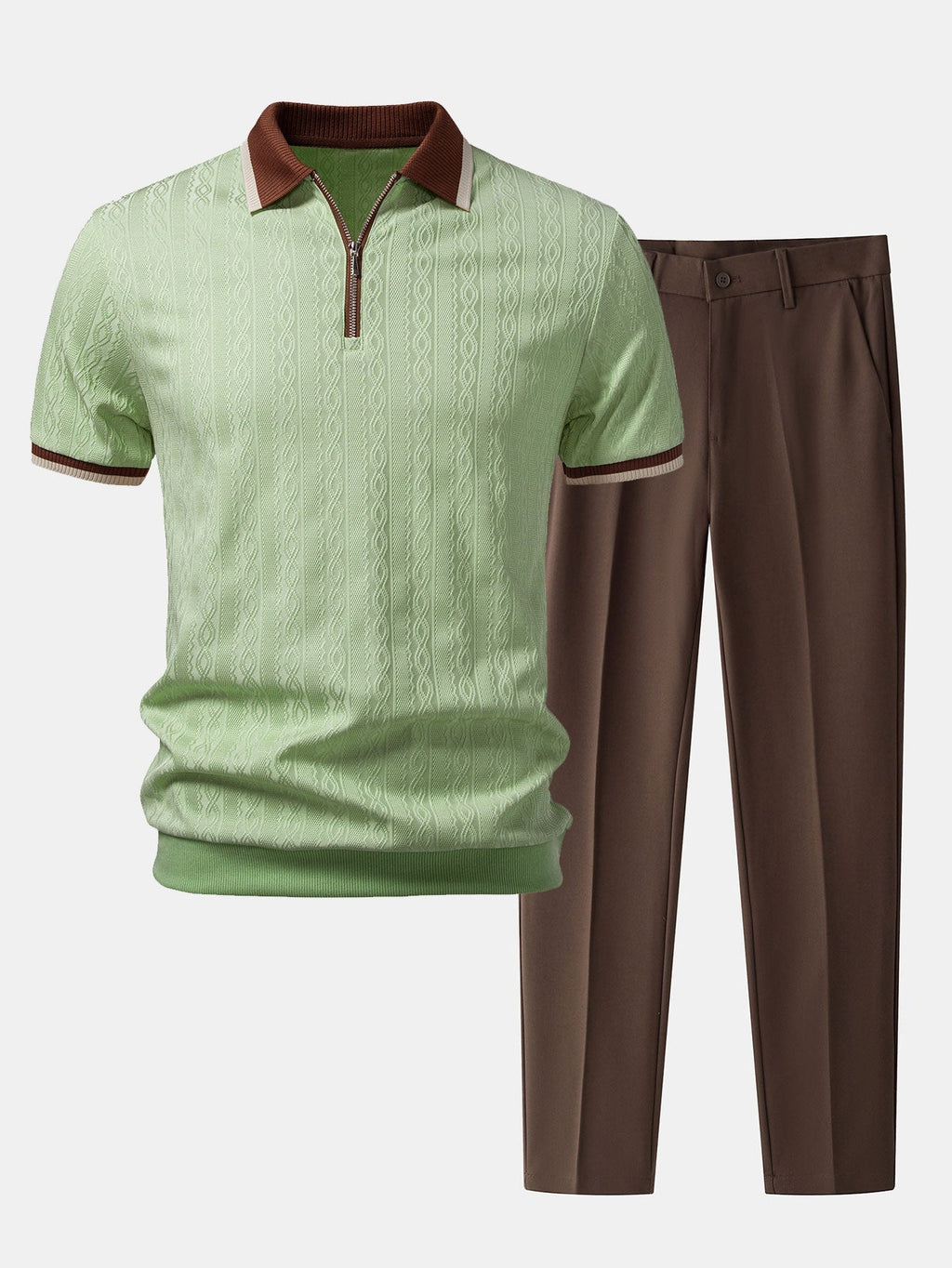 Set – polo pletené tričko na zip a slim kalhoty