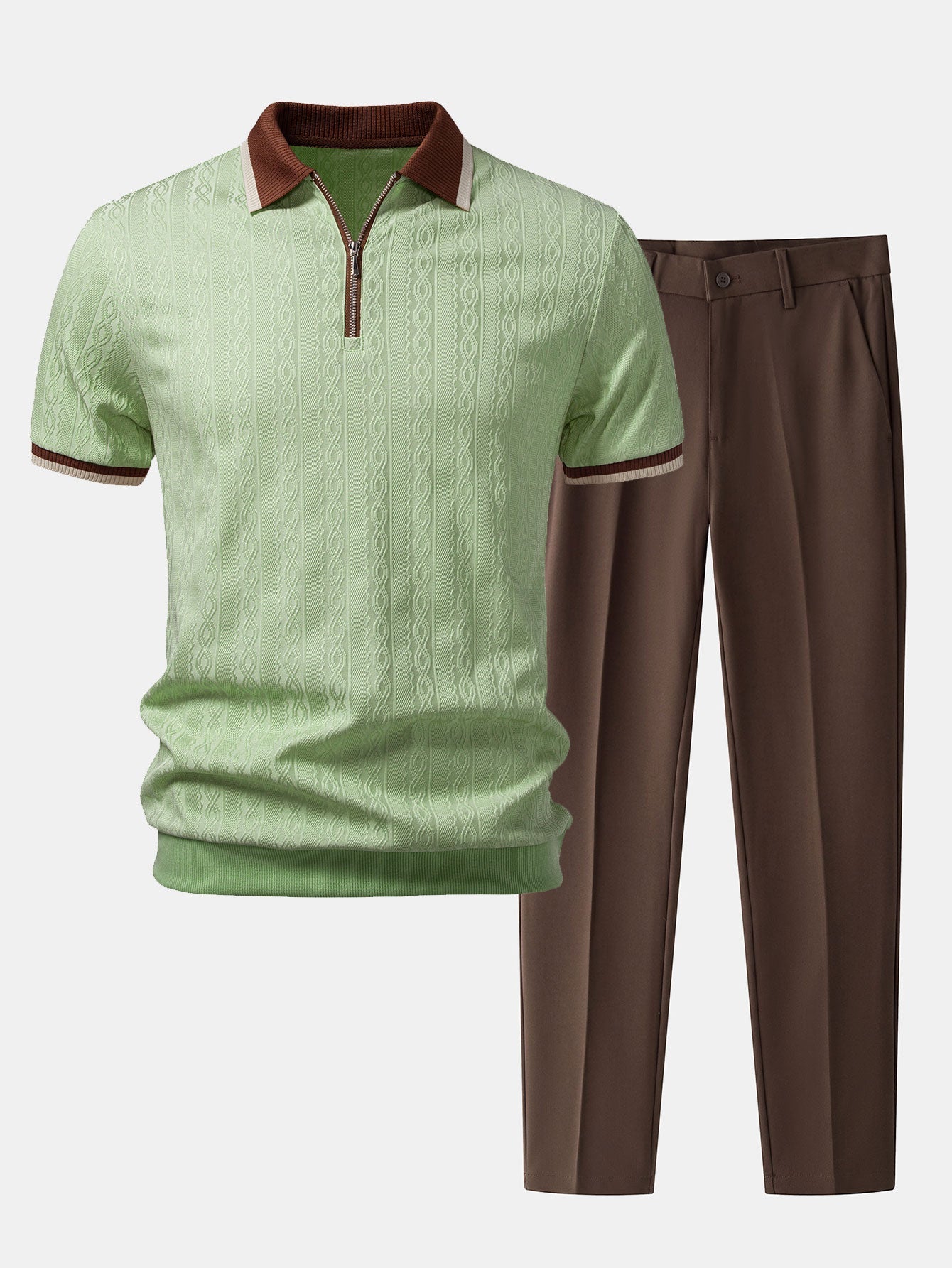 Set – polo pletené tričko na zip a slim kalhoty