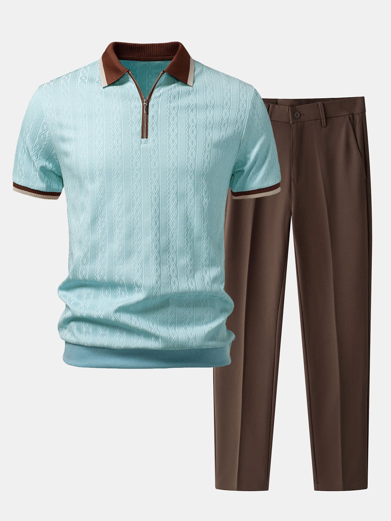 Set – polo pletené tričko na zip a slim kalhoty