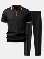 Set – polo pletené tričko na zip a slim kalhoty