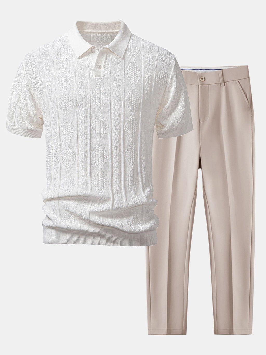 Set – jacquard polo svetr a slim tapered kalhoty