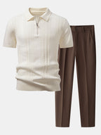 Set – jacquard polo na zip a slim kalhoty