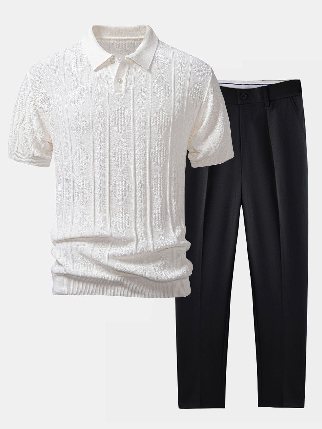 Set – jacquard polo svetr a slim tapered kalhoty
