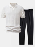 Set – jacquard polo svetr a slim tapered kalhoty