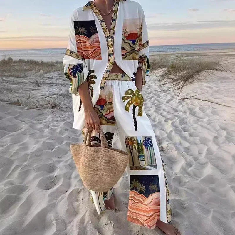 01 Color Conjunto Dos Piezas Mujer Holgado con Camisa y Pantalón