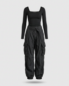Dámský set – čtvercový top a cargo kalhoty urban styl