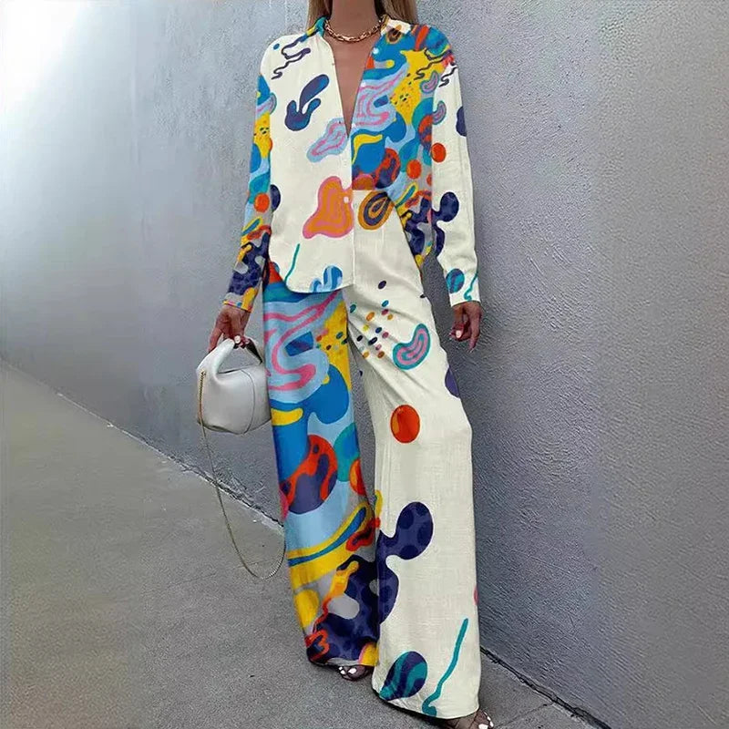 Conjunto Dos Piezas Mujer Holgado con Camisa y Pantalón
