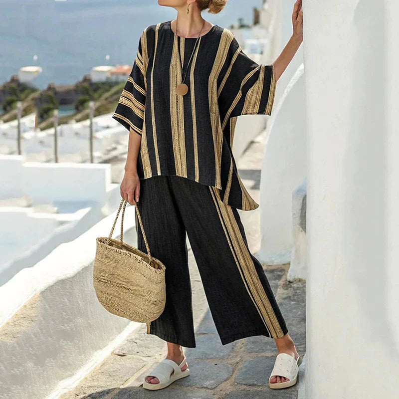 Conjunto Casual de Mujer a Rayas con Top y Pantalón