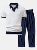 Set – V-výstřih polo svetr a rovné kalhoty