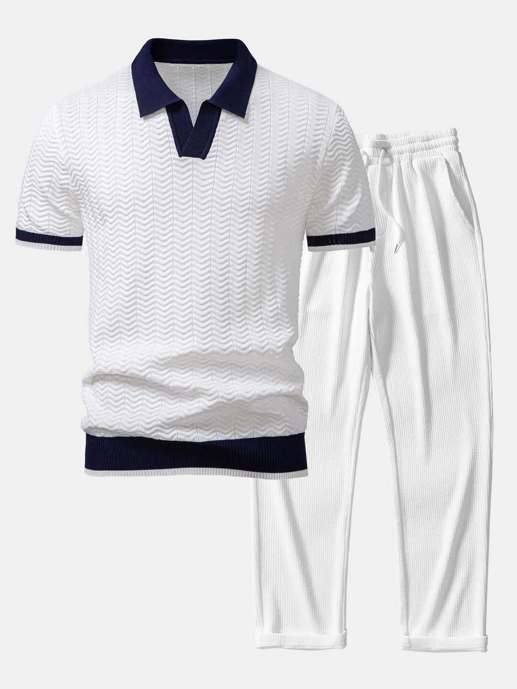 Set – V-výstřih polo svetr a rovné kalhoty