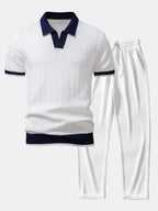 Set – V-výstřih polo svetr a rovné kalhoty