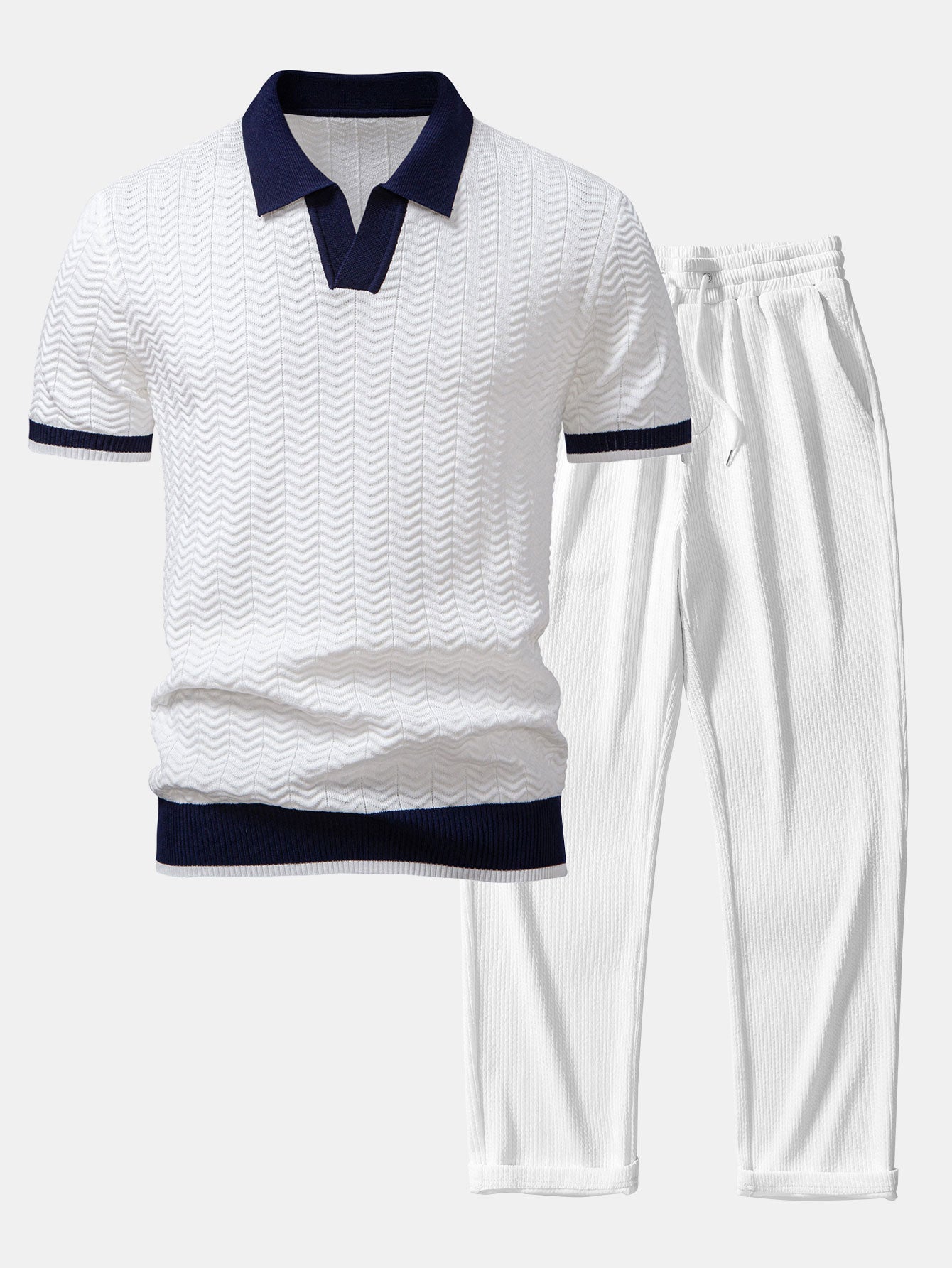 Set – V-výstřih polo svetr a rovné kalhoty