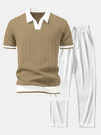 Set – V-výstřih polo svetr a rovné kalhoty
