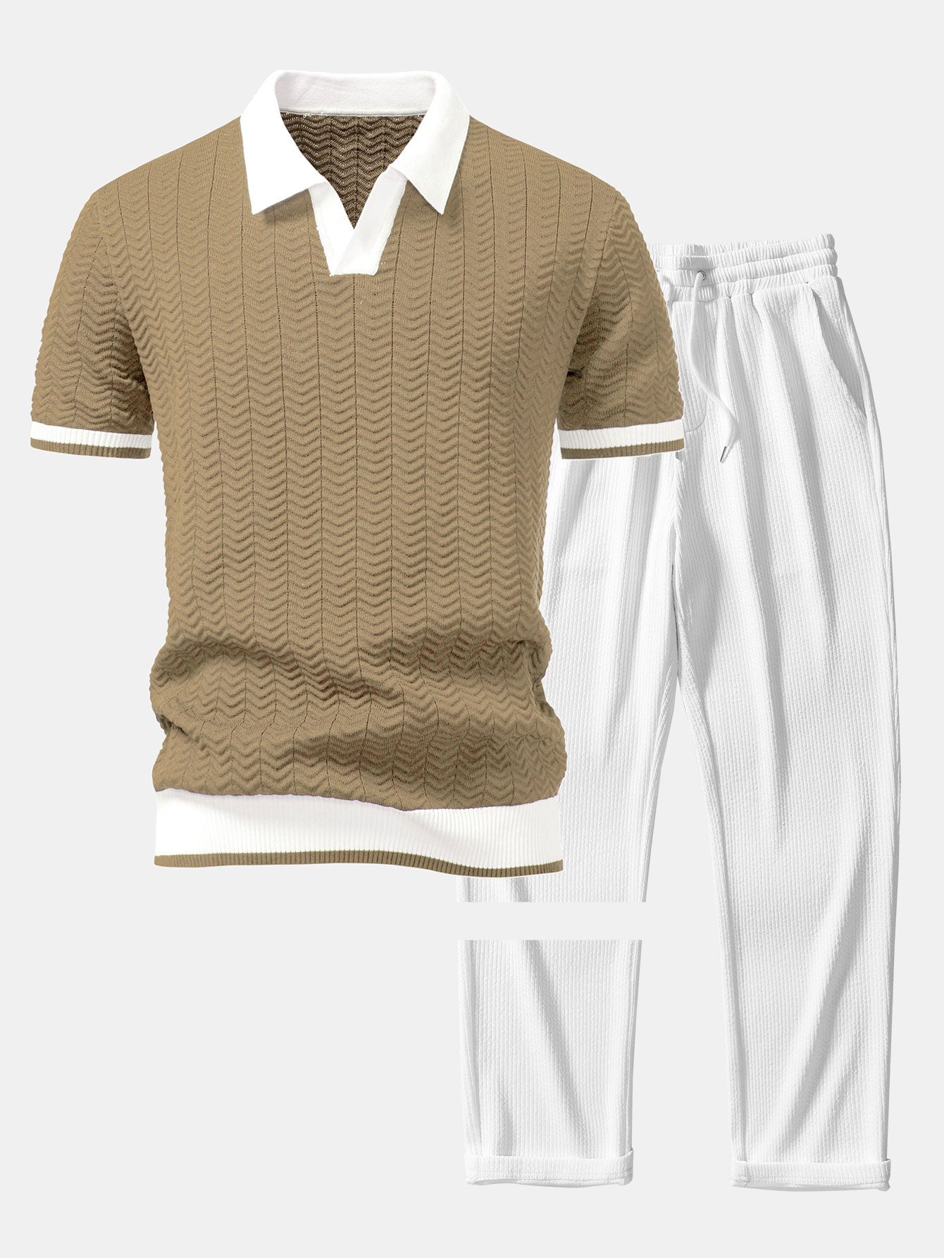 Set – V-výstřih polo svetr a rovné kalhoty