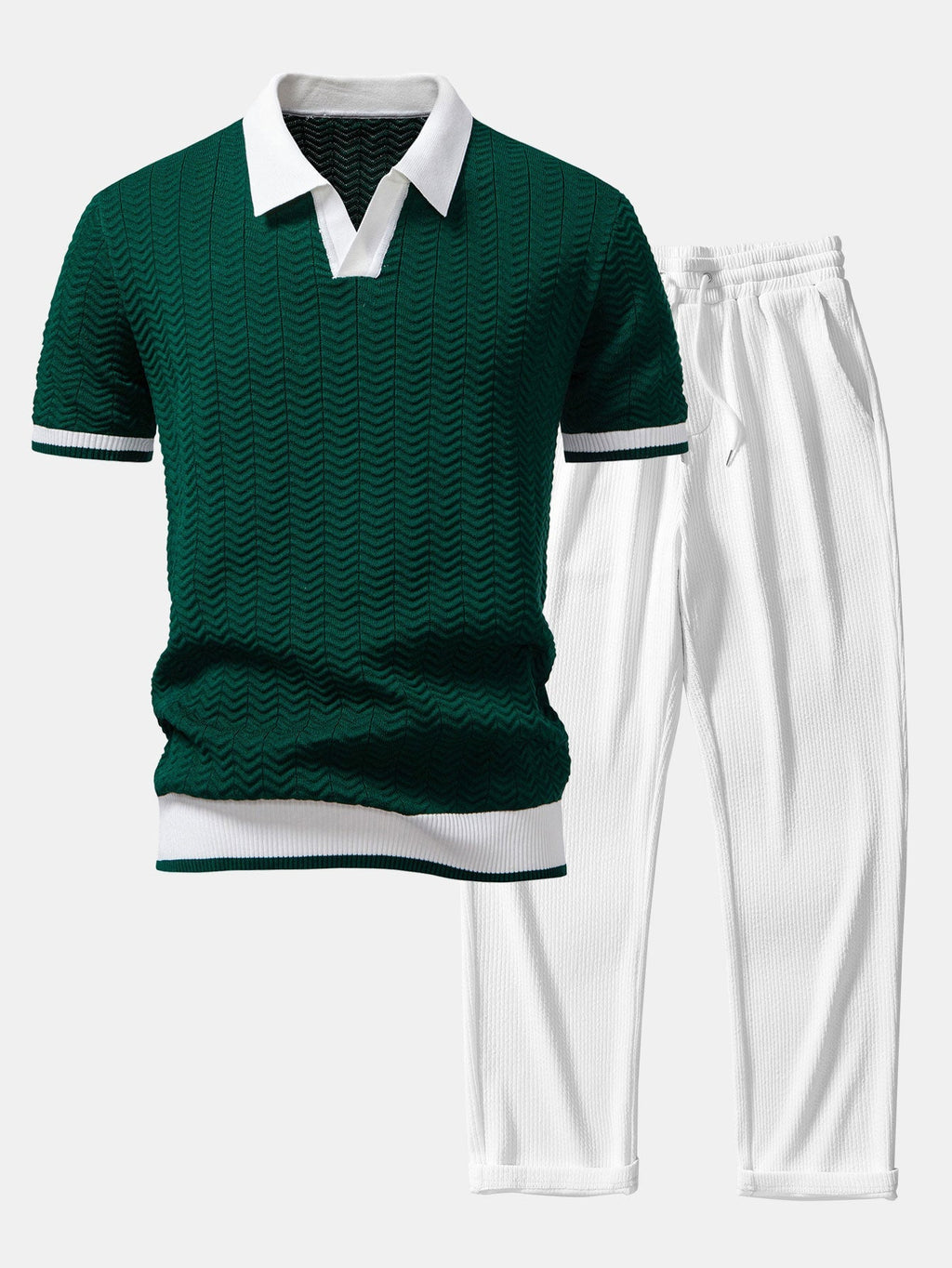 Set – V-výstřih polo svetr a rovné kalhoty