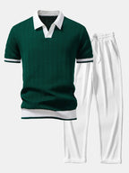 Set – V-výstřih polo svetr a rovné kalhoty