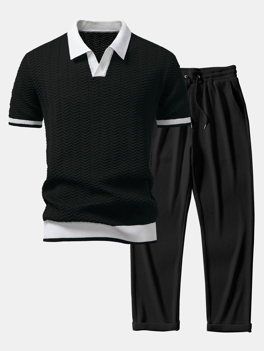 Set – V-výstřih polo svetr a rovné kalhoty