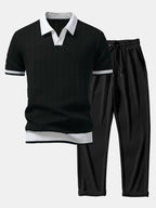 Set – V-výstřih polo svetr a rovné kalhoty