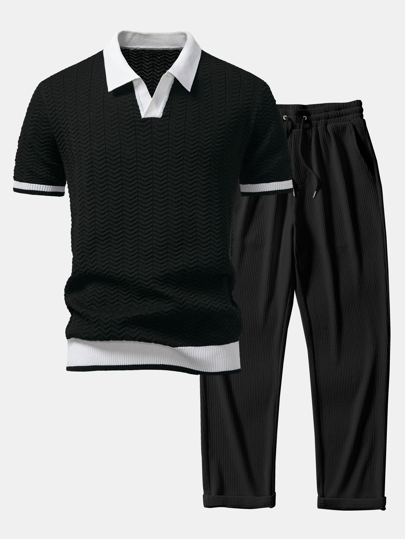 Set – V-výstřih polo svetr a rovné kalhoty