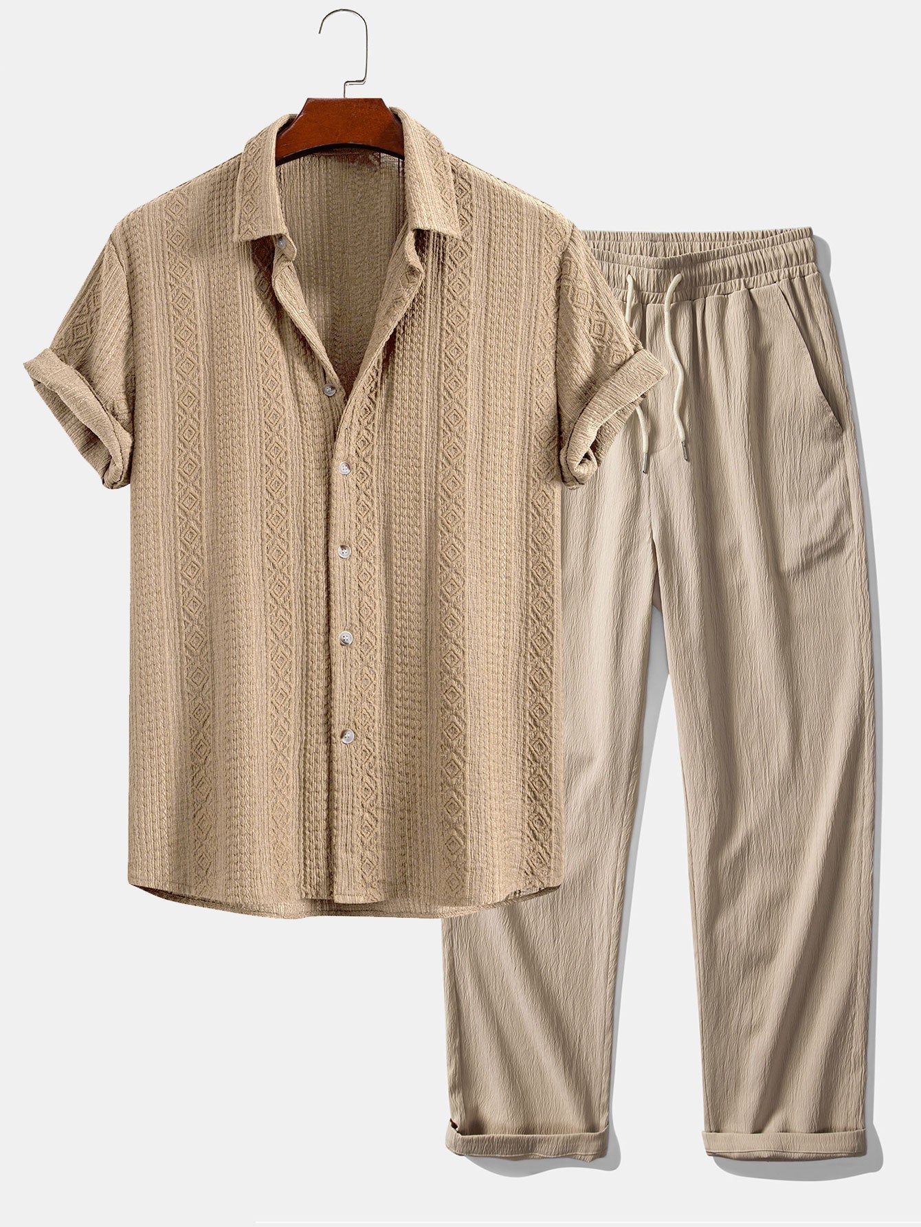 Set – geometrická jacquard košile a rovné kalhoty