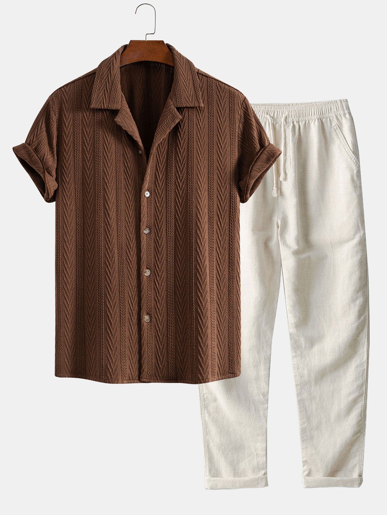 Set – kubánská jacquard košile a lněné kalhoty