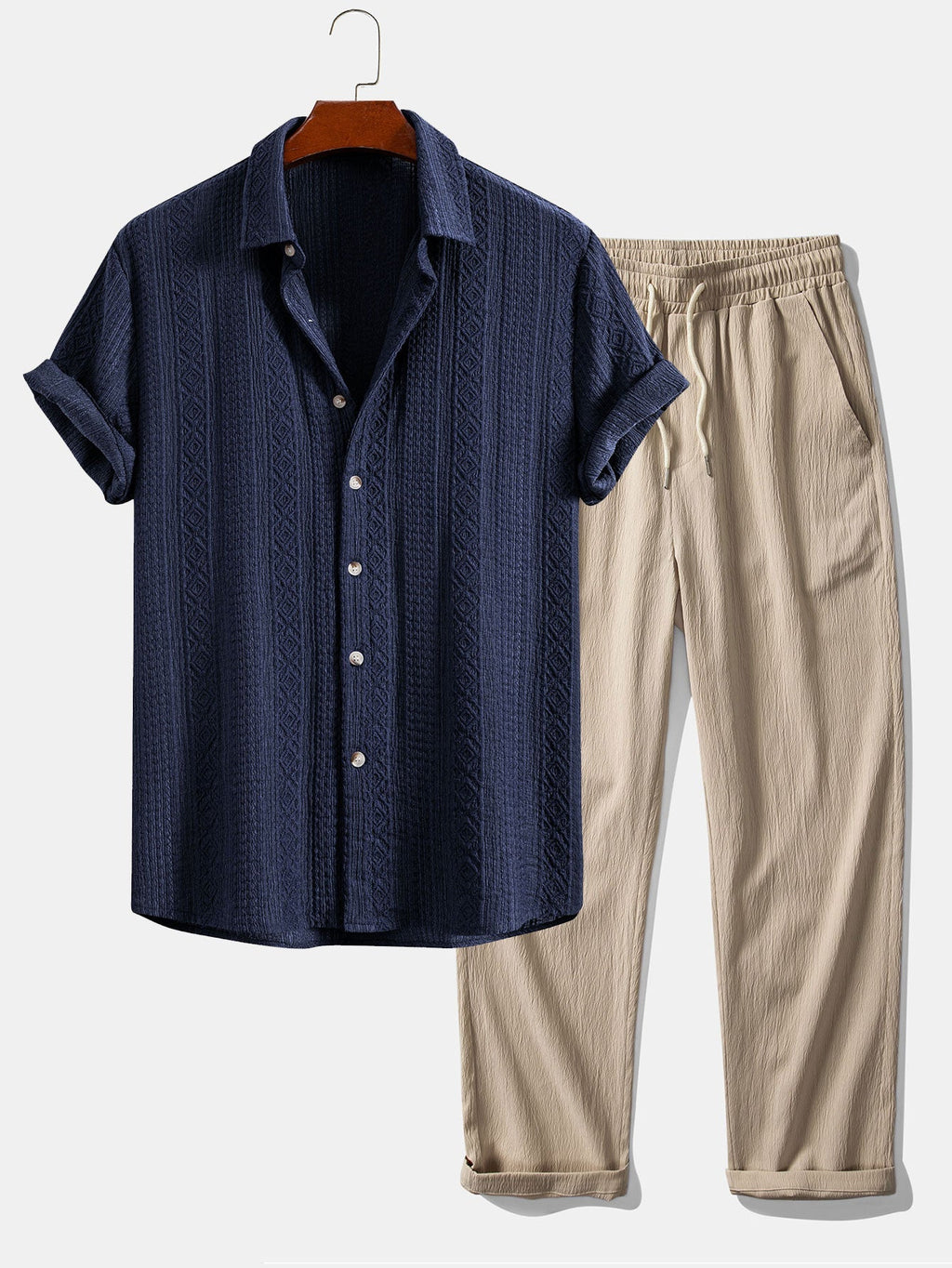 Set – geometrická jacquard košile a rovné kalhoty