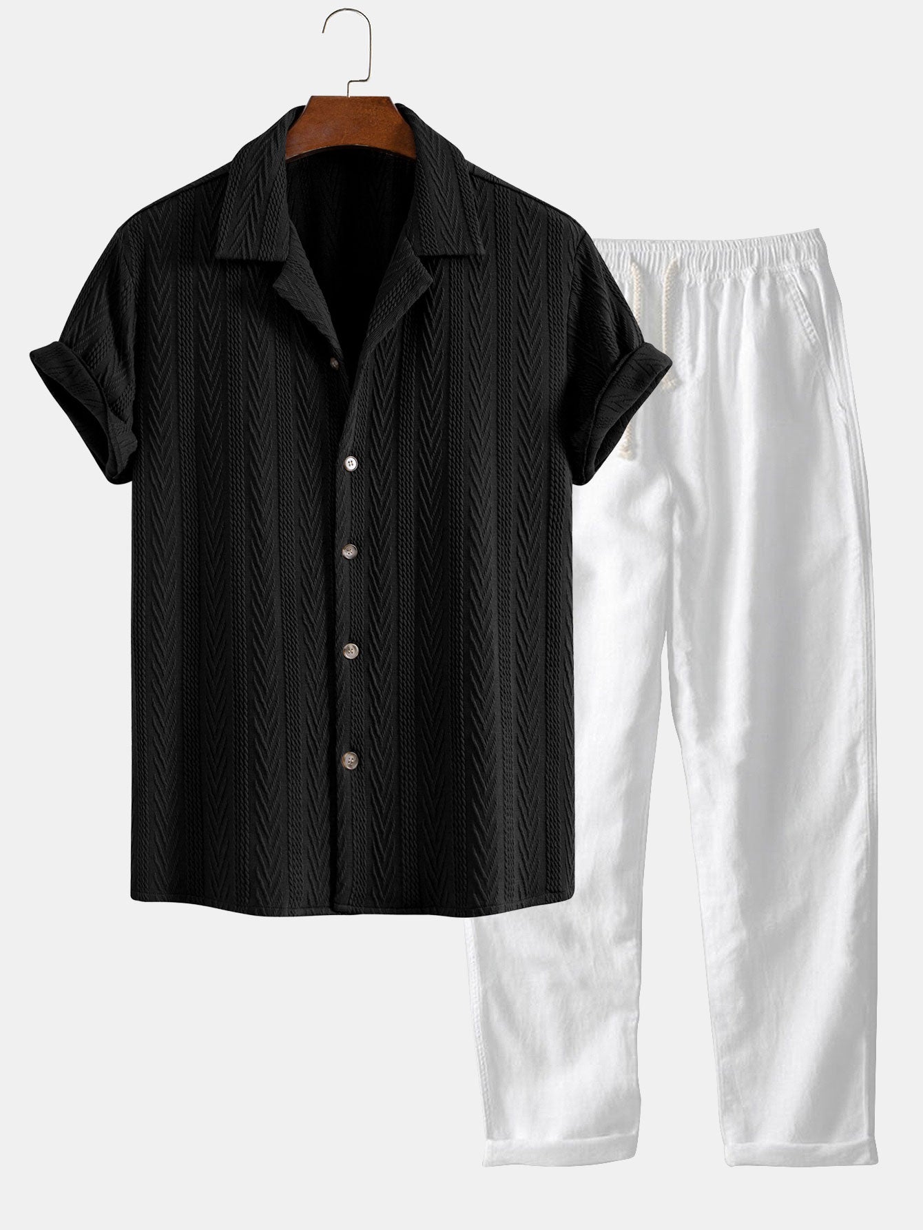 Set – kubánská jacquard košile a lněné kalhoty