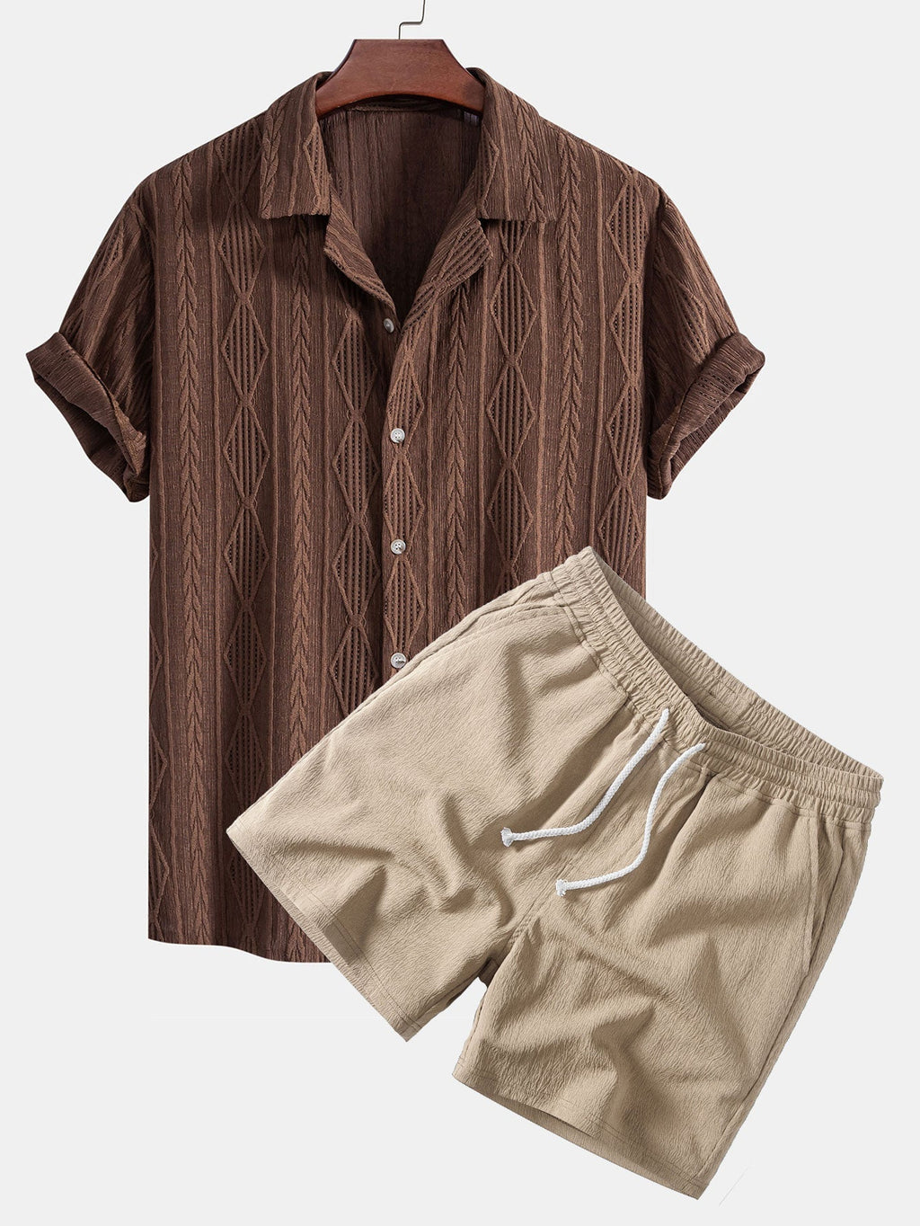 Set – kubánská jacquard košile a texturované šortky