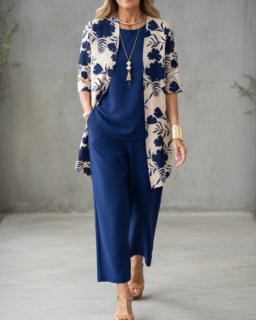 Fabiola | Conjunto Elegante de Tres Piezas con Corte Fluido