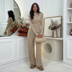 Set – halenka a wide-leg kalhoty v čokoládovém stylu